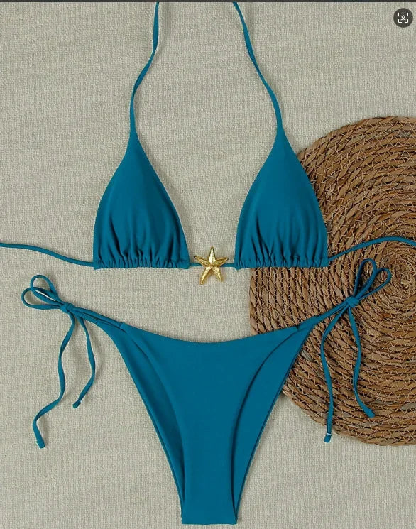 Sexy Print Backless High Waist Bikini Set