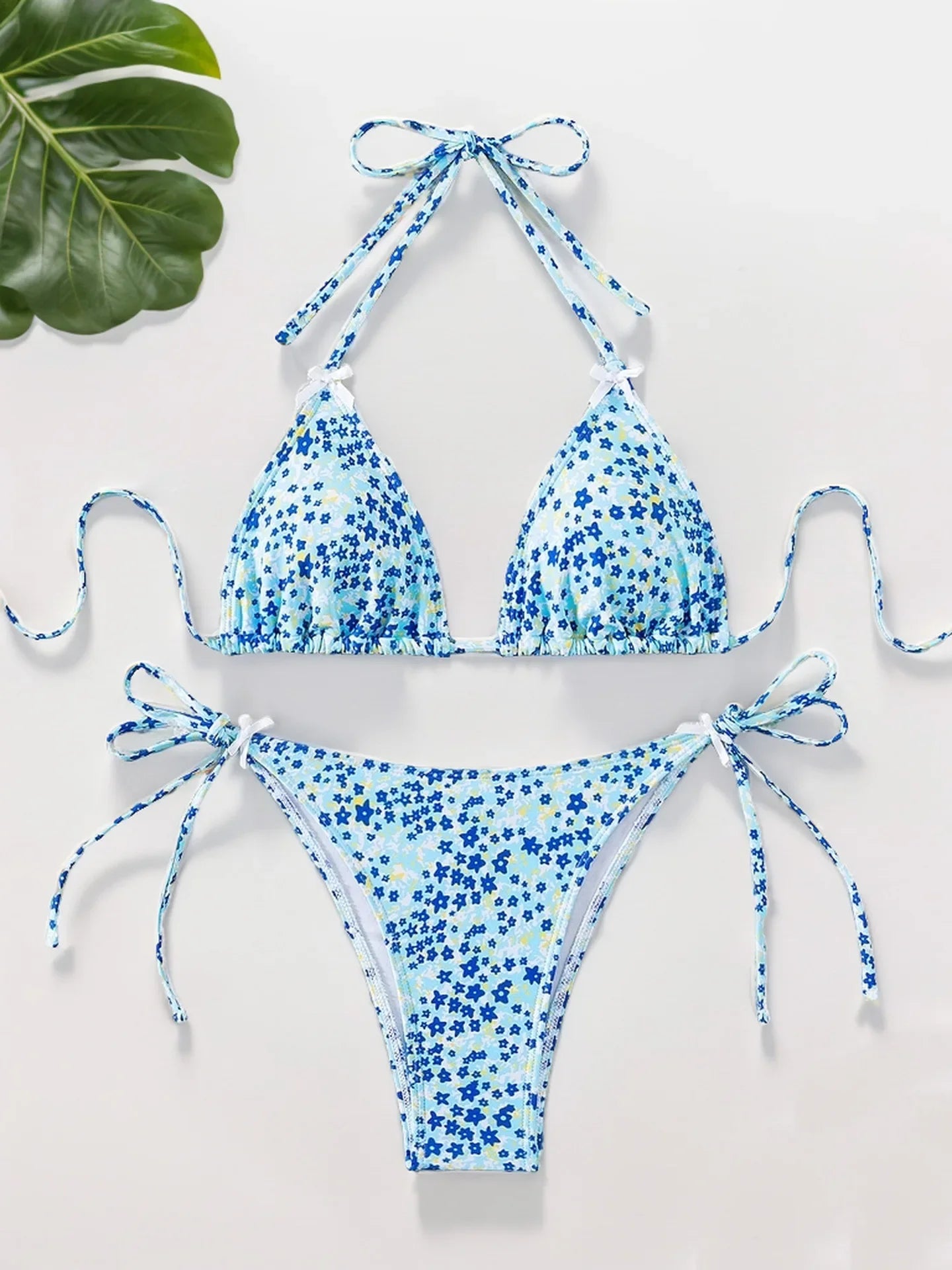 Sexy Print Backless High Waist Bikini Set