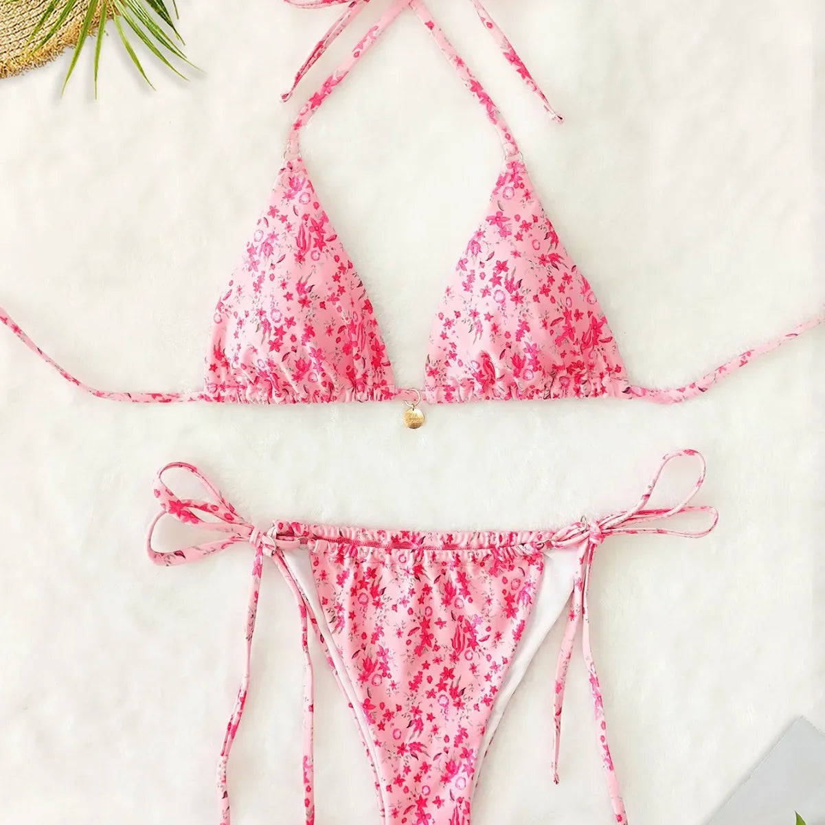 Sexy Print Backless High Waist Bikini Set