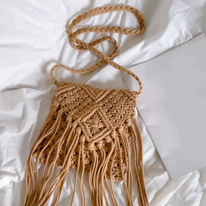 Boho Beach Crossbody Bag with Tassel Charm