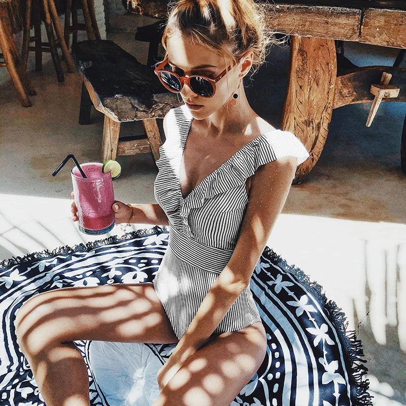 Striped Ruffled Swimwear