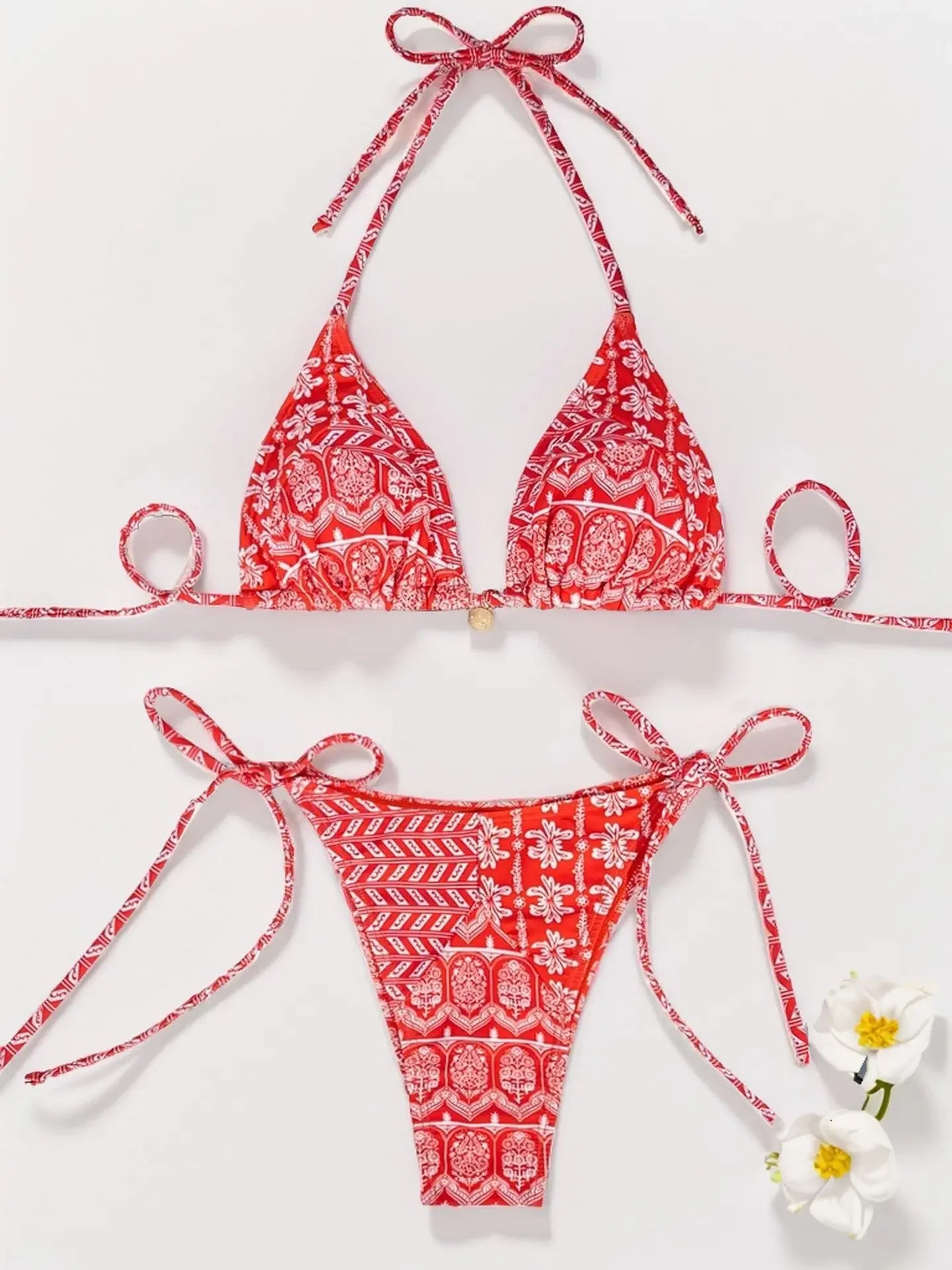 Sexy Print Backless High Waist Bikini Set