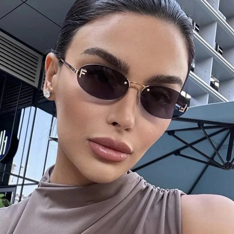 Bold Euro American Frameless Sunglasses Look