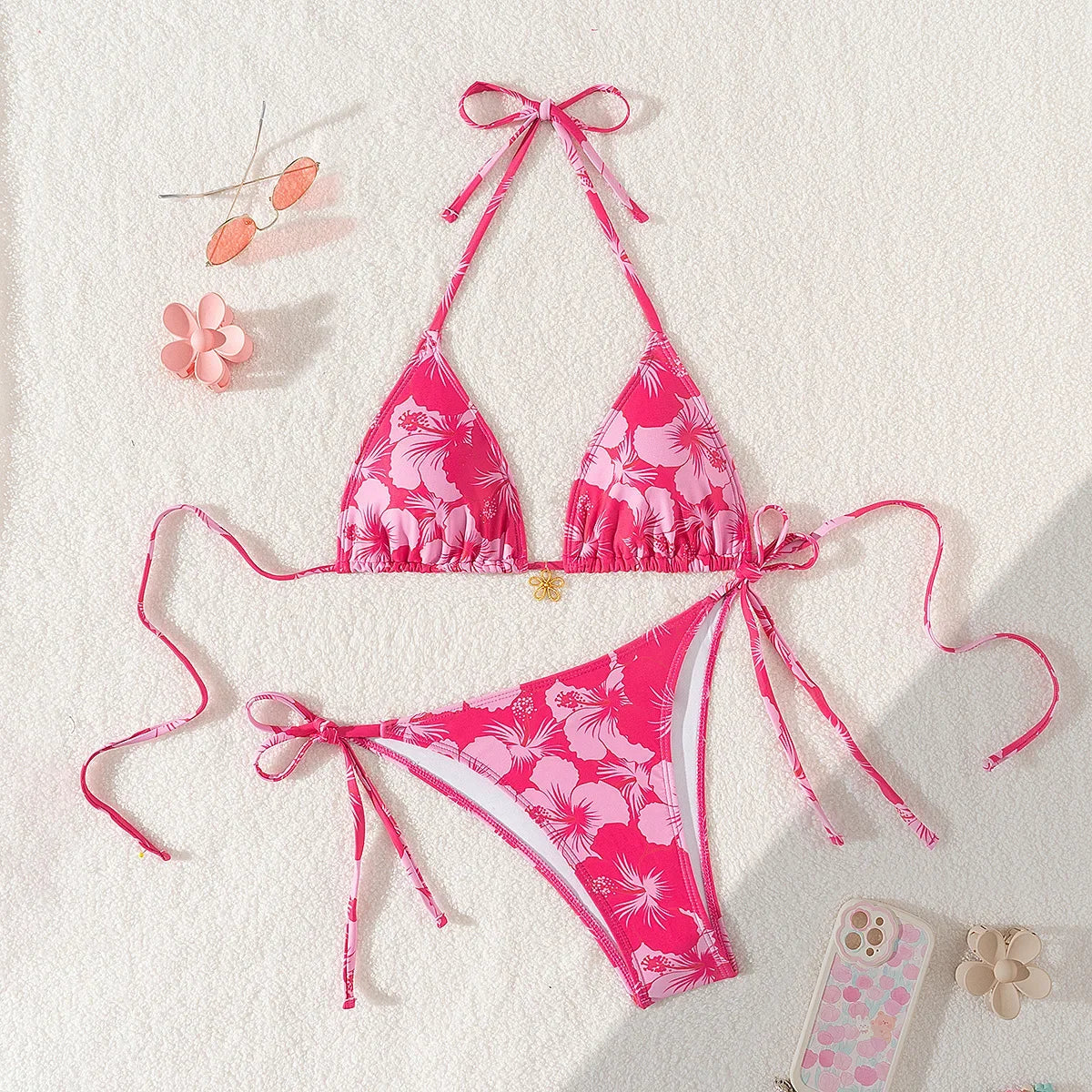 Sexy Print Backless High Waist Bikini Set