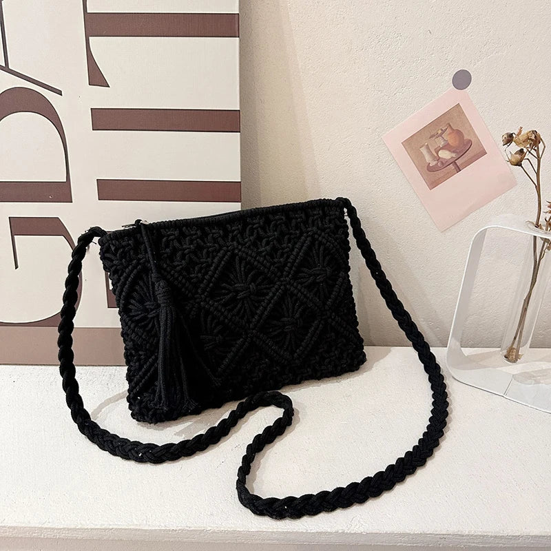 Boho Beach Crossbody Bag with Tassel Charm