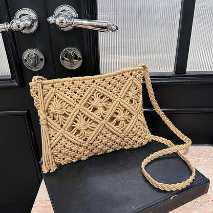 Boho Beach Crossbody Bag with Tassel Charm