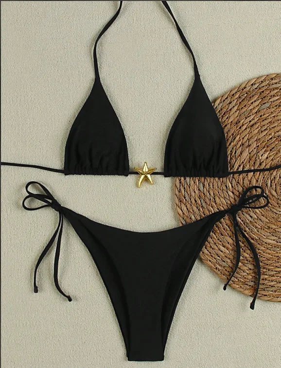 Sexy Print Backless High Waist Bikini Set
