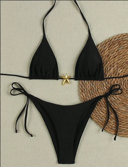 Sexy Print Backless High Waist Bikini Set