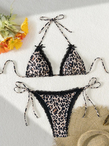 Sexy Print Backless High Waist Bikini Set