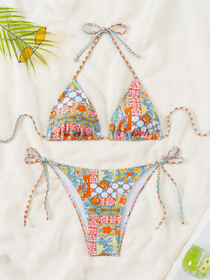Sexy Print Backless High Waist Bikini Set
