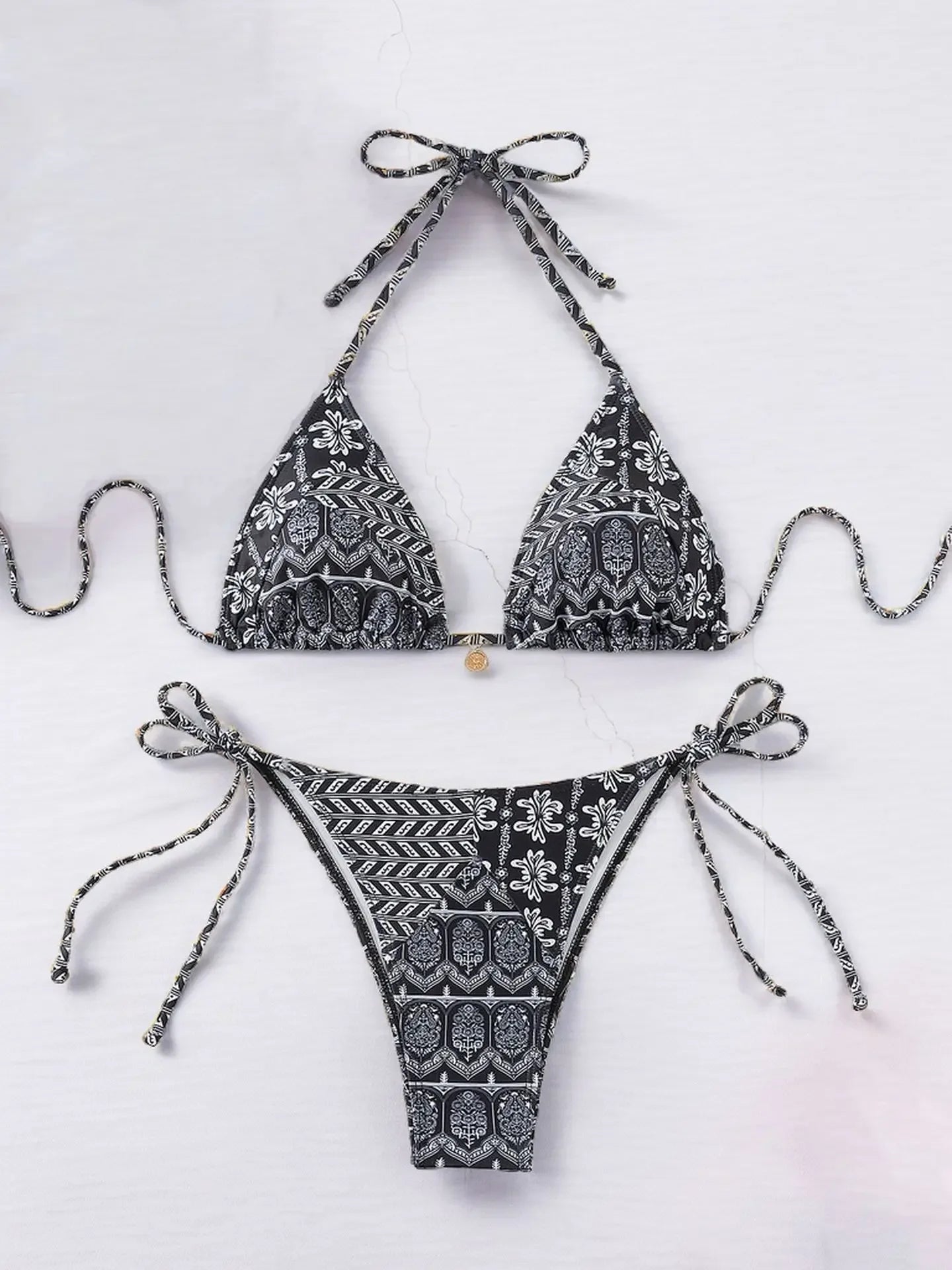 Sexy Print Backless High Waist Bikini Set