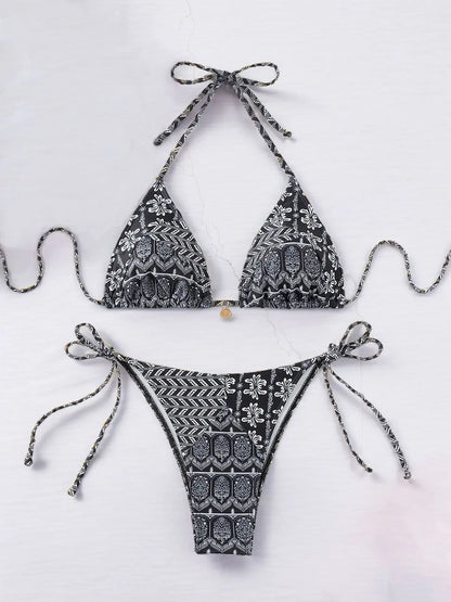 Sexy Print Backless High Waist Bikini Set