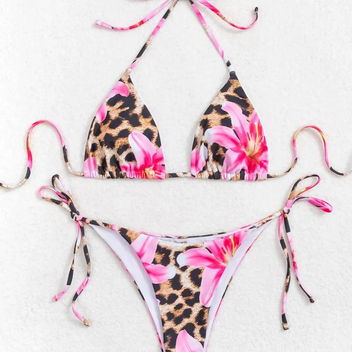 Sexy Print Backless High Waist Bikini Set