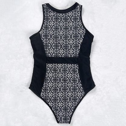 Retro Zipper One Piece Swimsuit