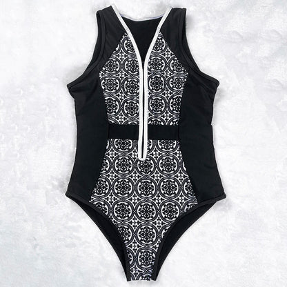 Retro Zipper One Piece Swimsuit