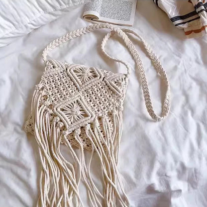 Boho Beach Crossbody Bag with Tassel Charm