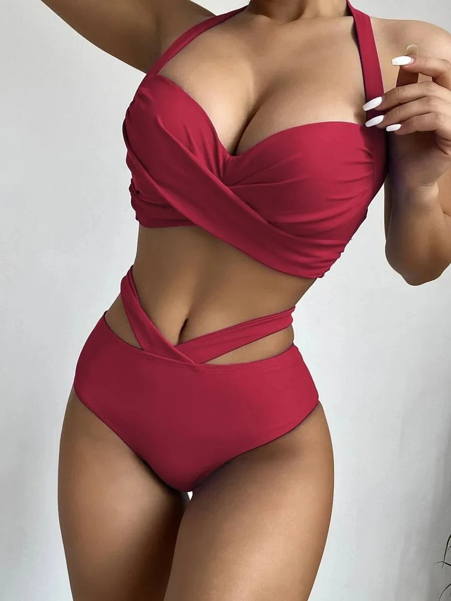 Solid Color Halter Bikini