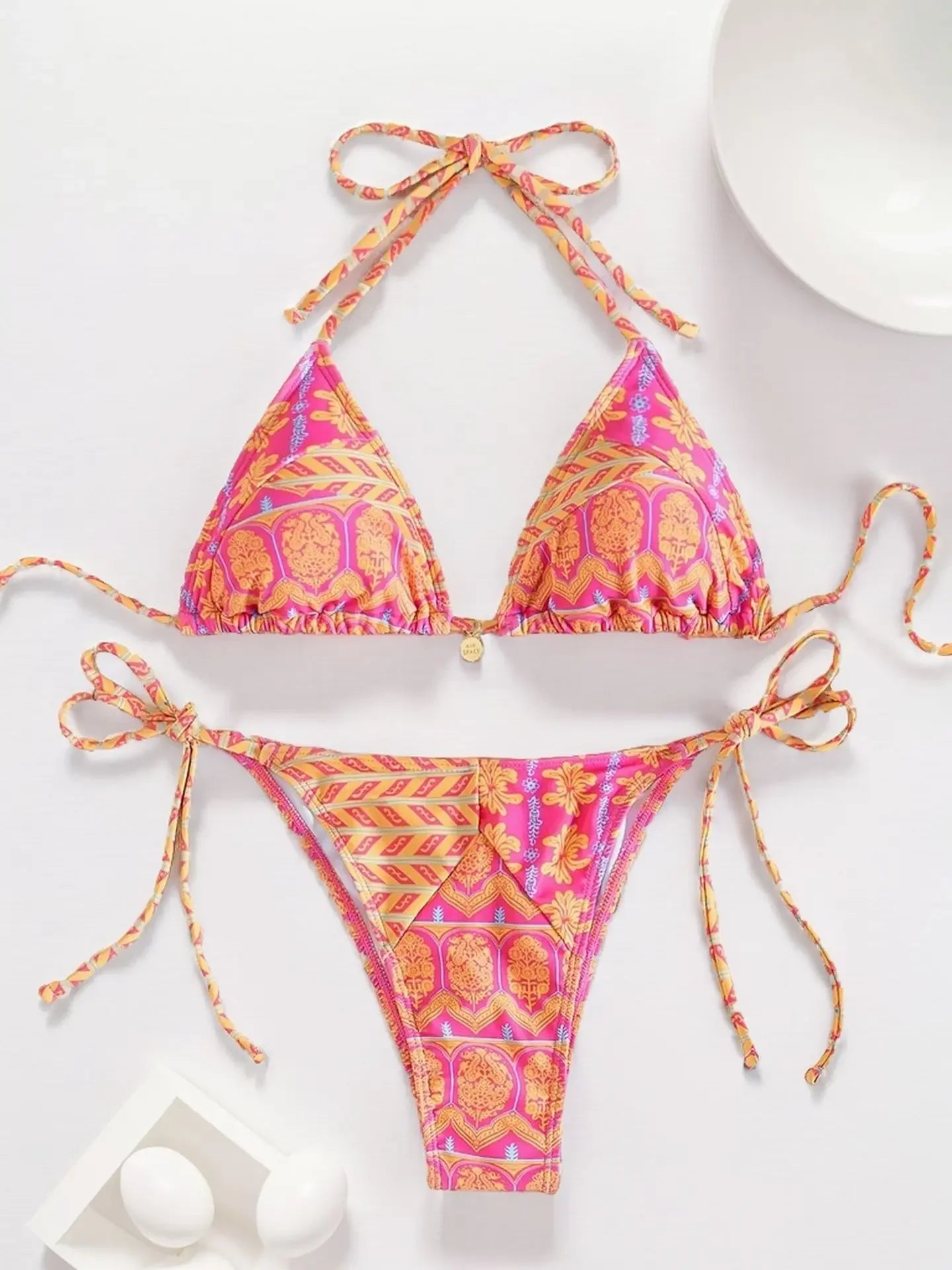 Sexy Print Backless High Waist Bikini Set