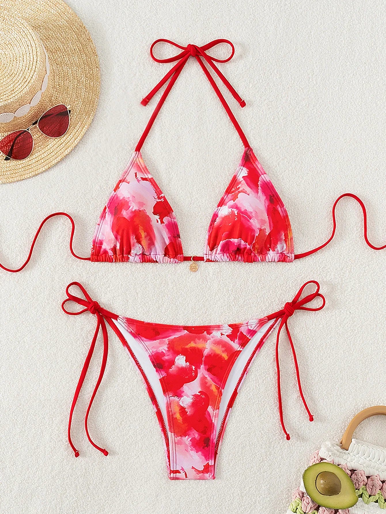 Sexy Print Backless High Waist Bikini Set