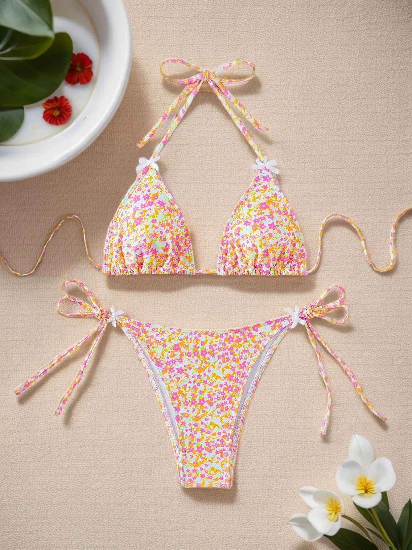 Sexy Print Backless High Waist Bikini Set