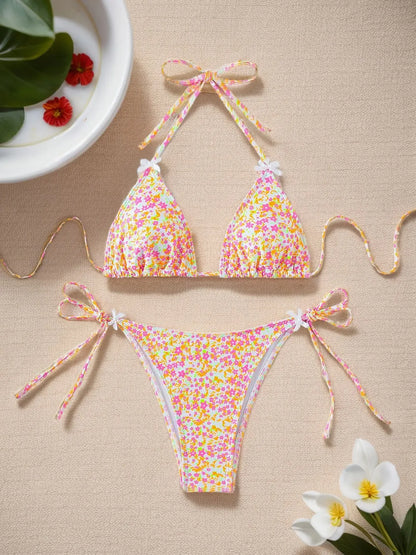 Sexy Print Backless High Waist Bikini Set